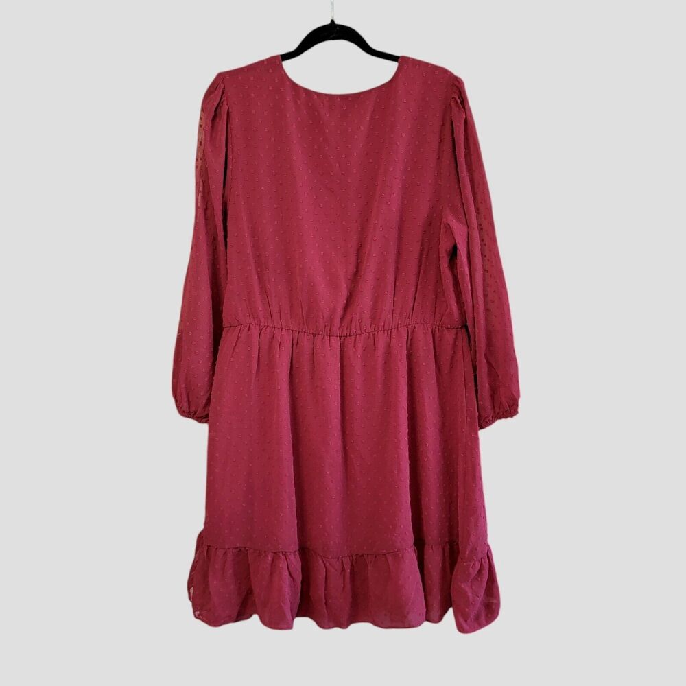 City Chic Womens Tiered Mini Cocktail Faux Wrap Dress Plus 16 S Red Burgundy - Picture 2 of 11